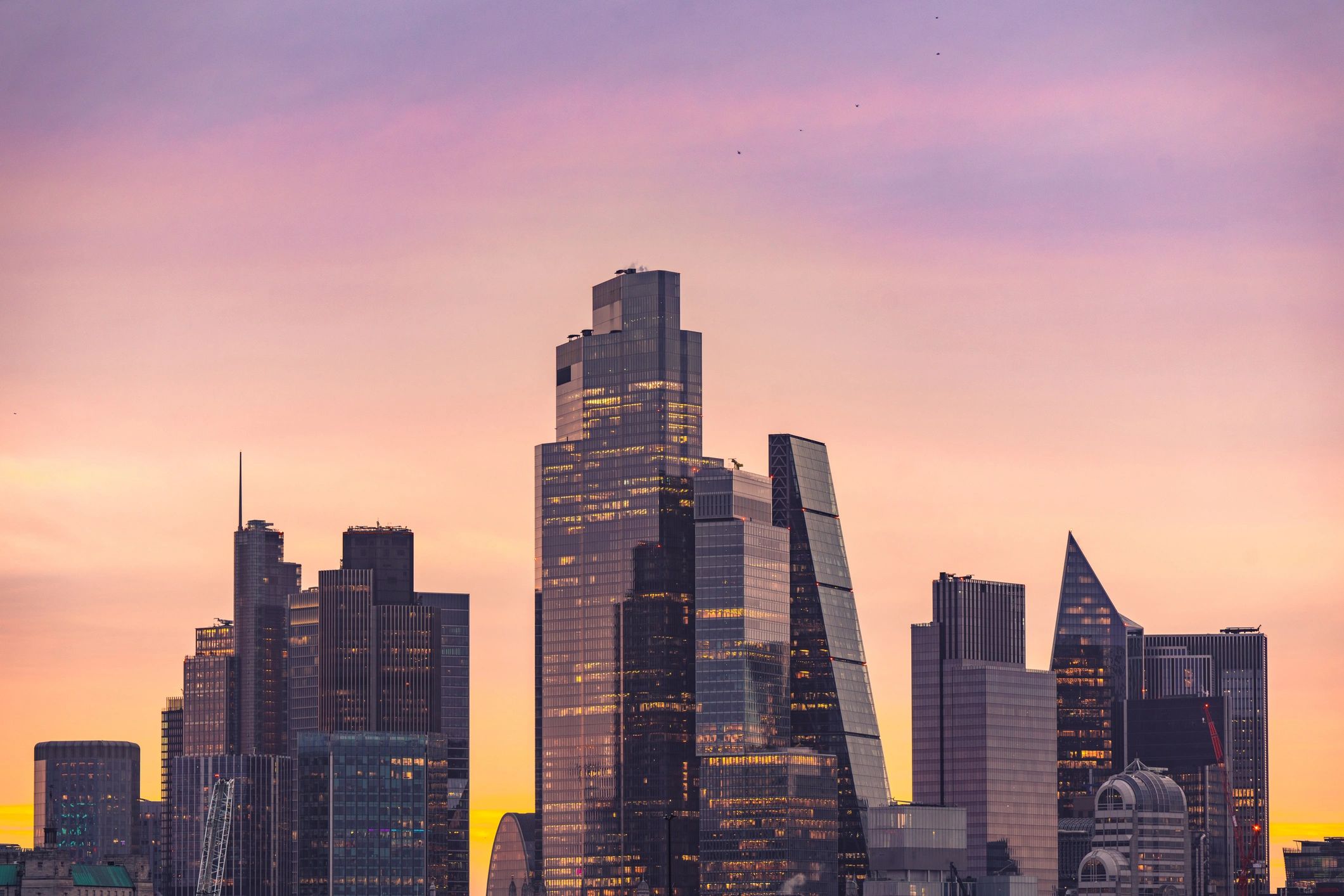 Modern commercial property skyline at sunset