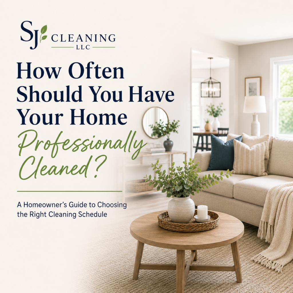 Residential Cleaning Beacon NY Professional residential cleaning service featuring a bright, spotless living room for SJ Cleaning LLC's guide on how often to have your home professionally cleaned.
