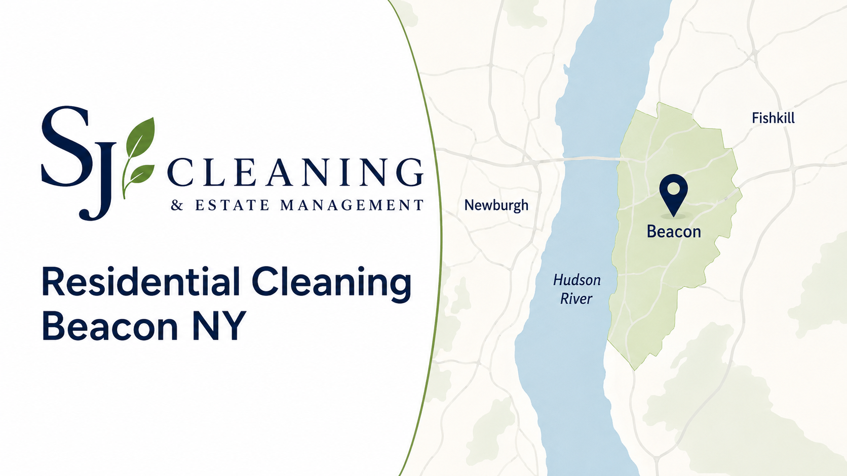 Residential cleaning Beacon NY service area map with SJ Cleaning LLC logo